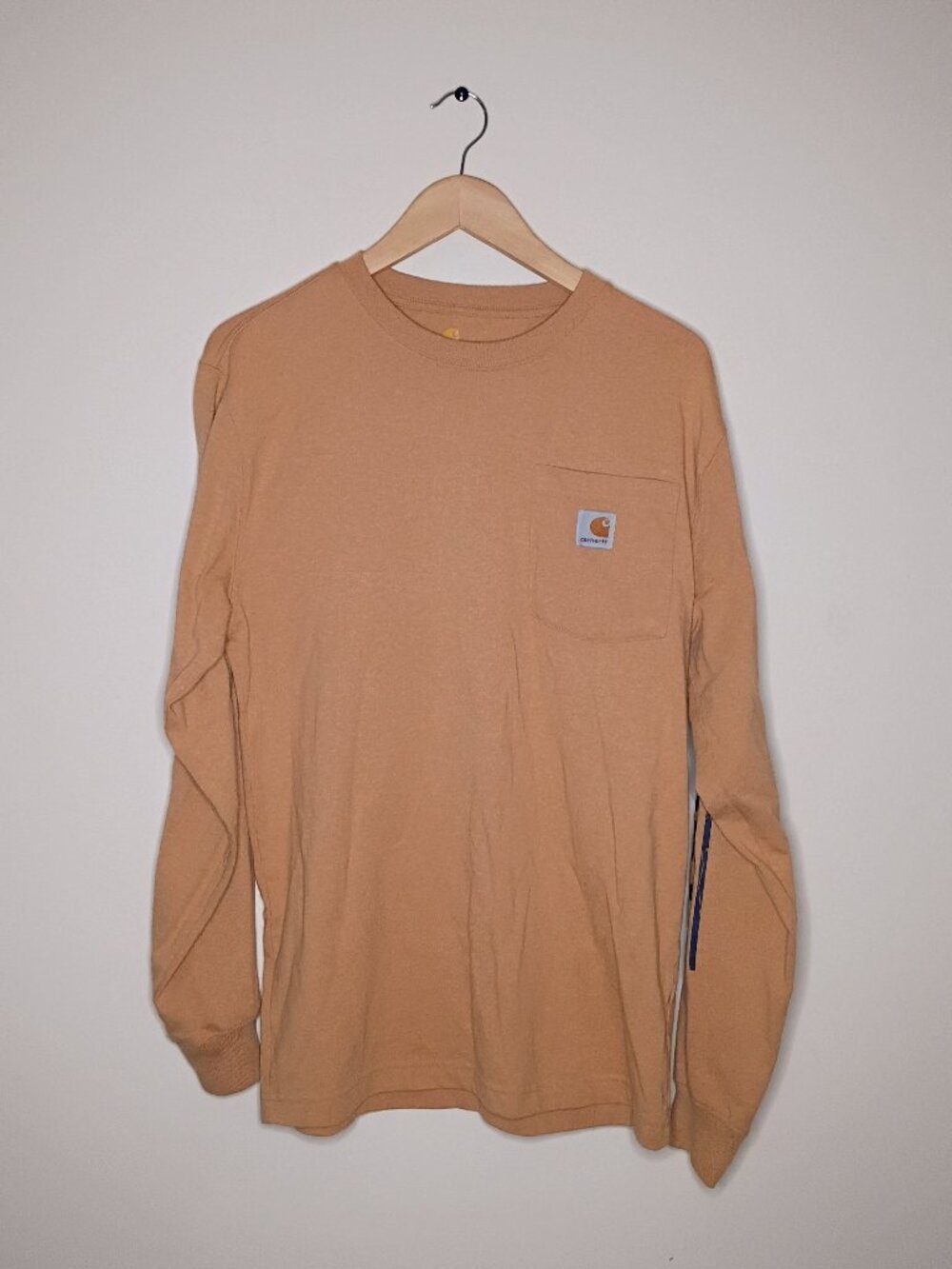 Carhartt Mustard Yellow Long Sleeve Pocket T-Shirt Mens Size Small Arm Spell Out